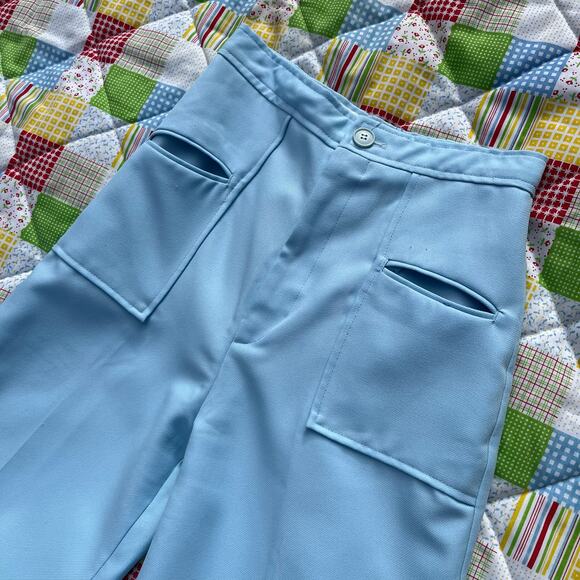 Vintage 70s Light Blue High Rise Wide Leg Pants Disco // Size 25" XS - Picture 2 of 8